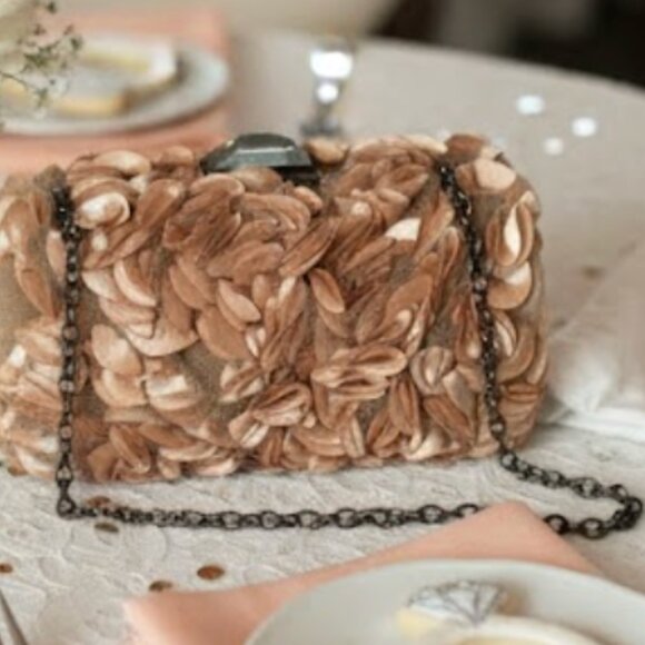 BCBGMAXAZRIA Floral Satin Petal Clutch with Gunmetal Chain + Dust Bag - Picture 4 of 5